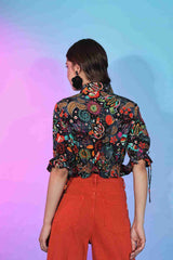 Multi Colored Crepe Designer Printed Crop Top For Women