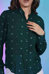 Green Colored Viscose Rayon Woven Self Designer Top For Women