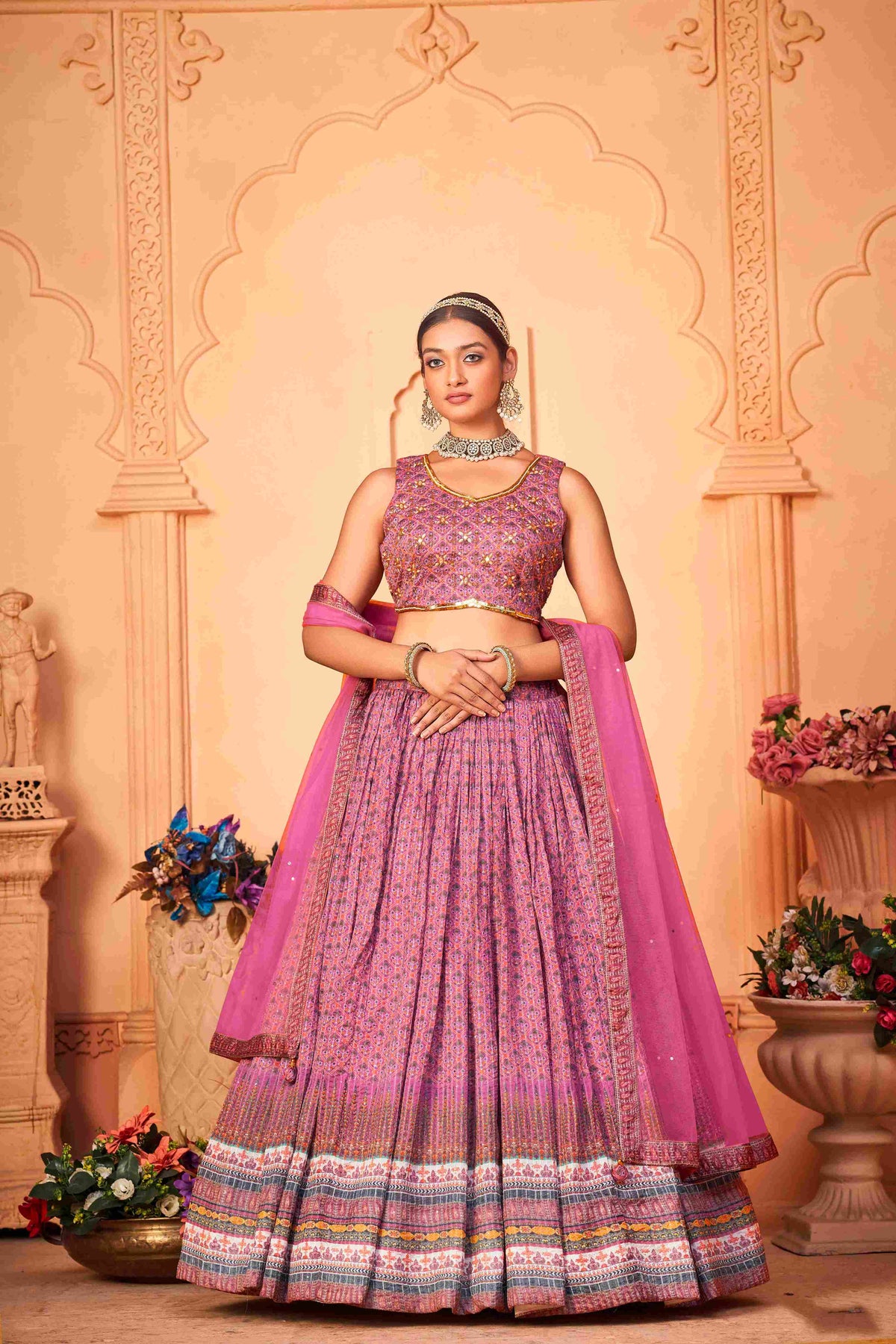 Purple Chinon Digital Printed Lehenga Choli