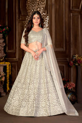 Grey Net Sequins Embroidered Lehenga Choli