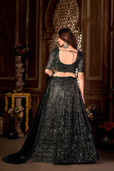 Black Net Thread Sequins Embroidered Lehenga Choli