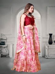 Pink Organza Digital Printed Lehenga Choli