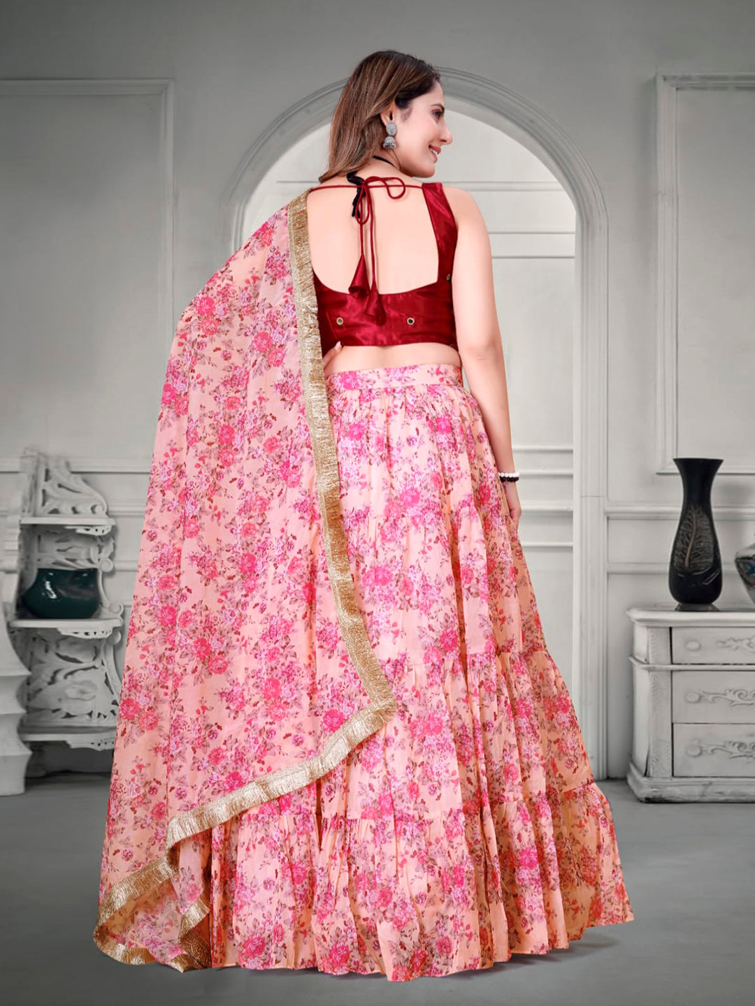 Pink Organza Digital Printed Lehenga Choli