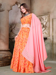 Orange Organza Digital Printed Lehenga Choli