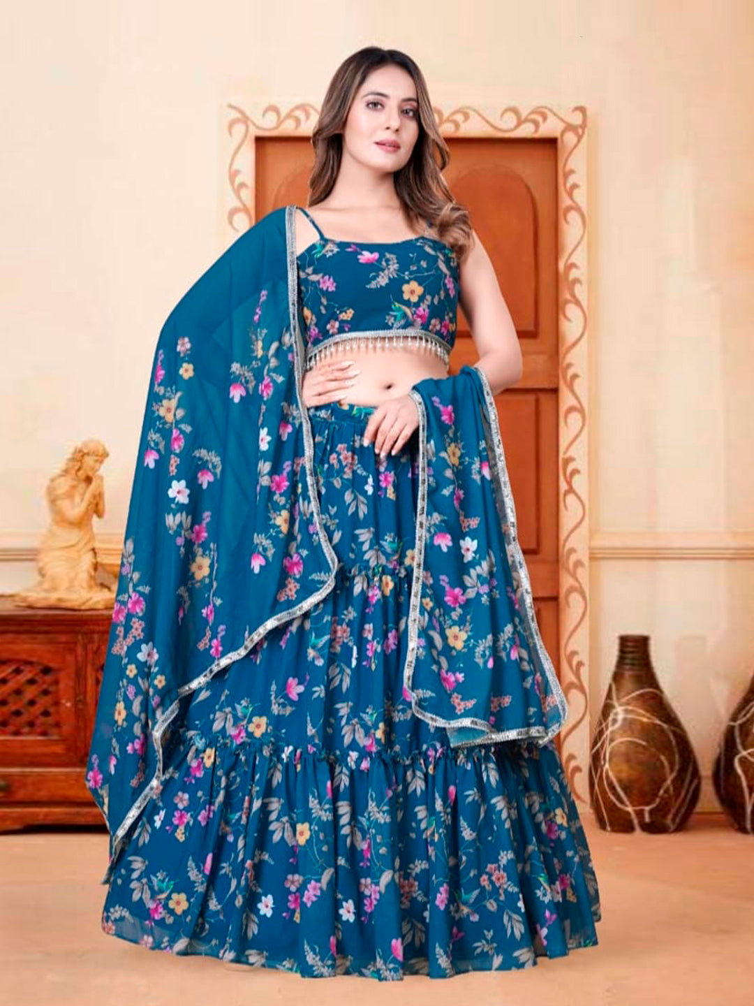 Blue Digital Printed Lehenga Choli