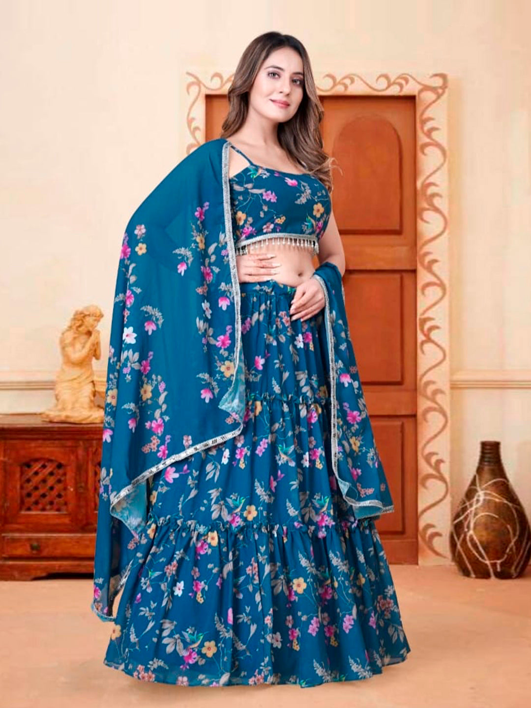 Blue Digital Printed Lehenga Choli