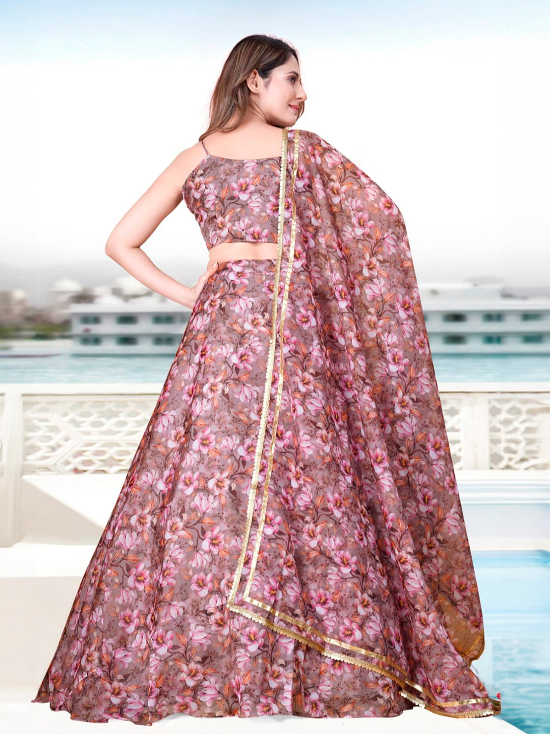 Mauve Organza Digital Printed Lehenga Choli