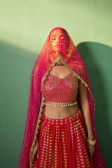 Lehenga Choli brodé en georgette rose à paillettes