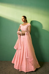 Peach Georgette Sequins Embroidered Lehenga Choli