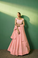 Peach Georgette Sequins Embroidered Lehenga Choli