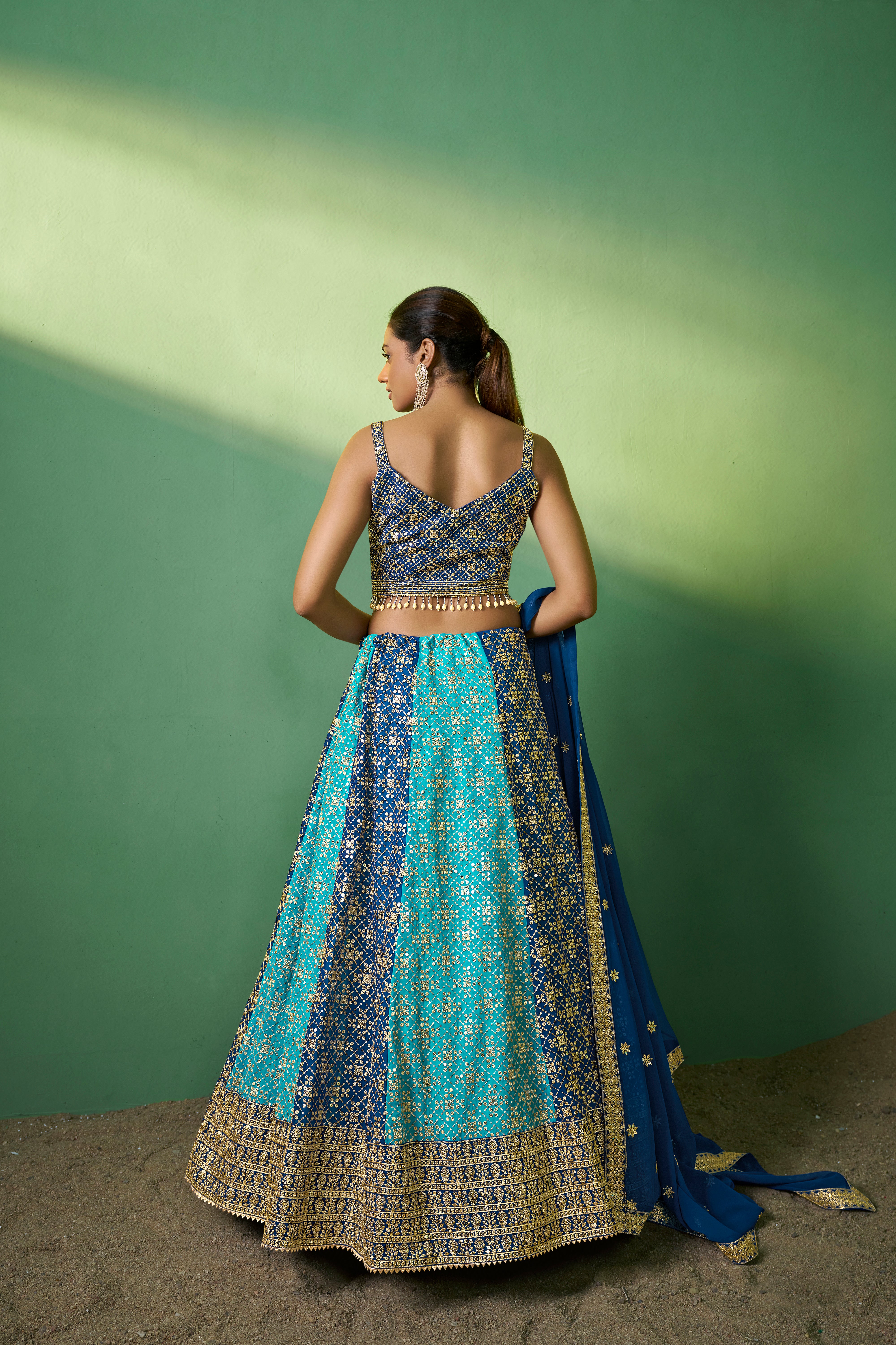 Blue Georgette Sequins Embroidered Lehenga Choli