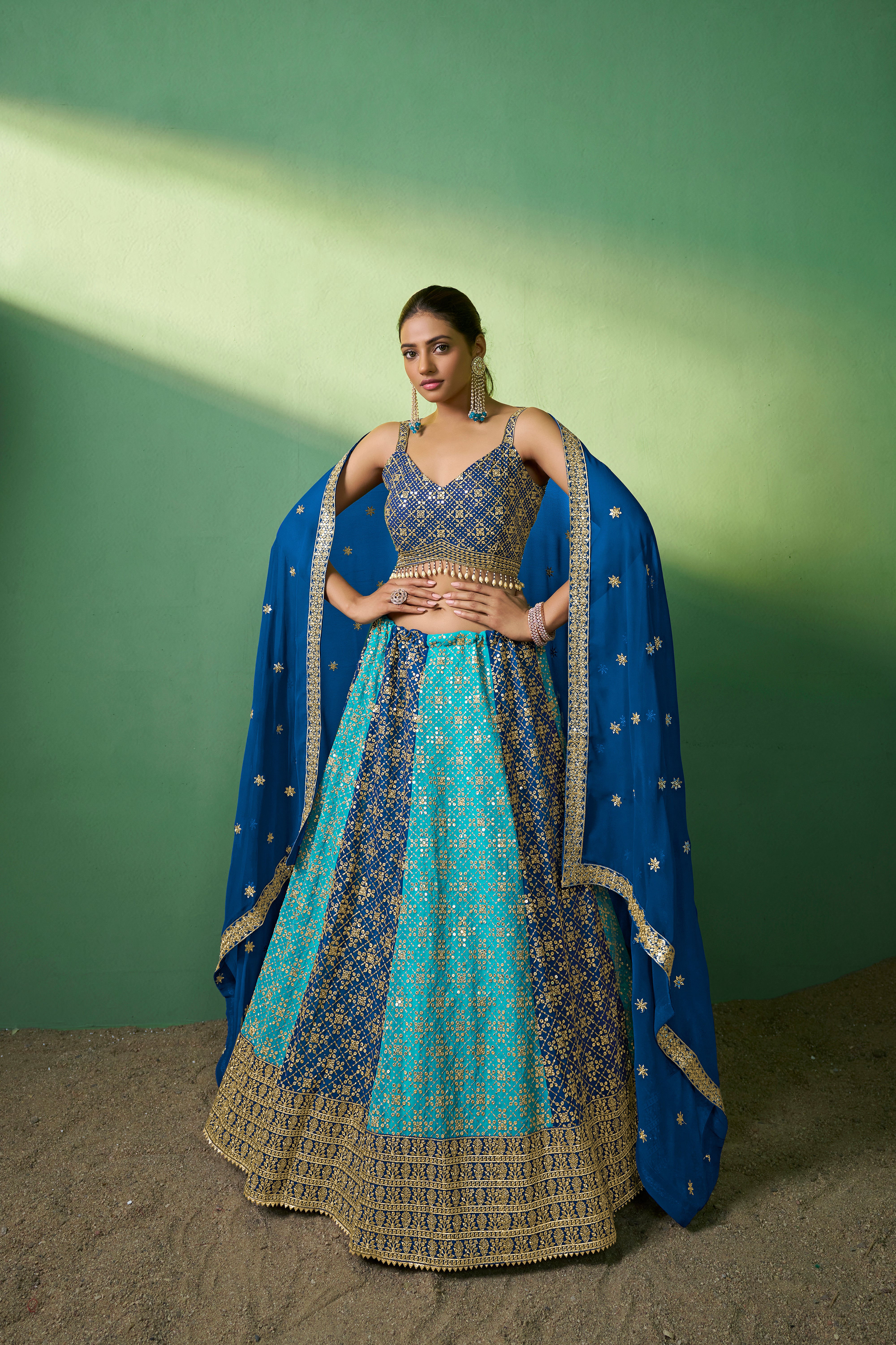 Blue Georgette Sequins Embroidered Lehenga Choli