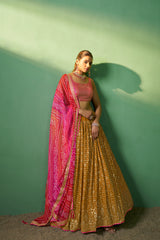 Mustard Georgette Sequins Embroidered Lehenga Choli