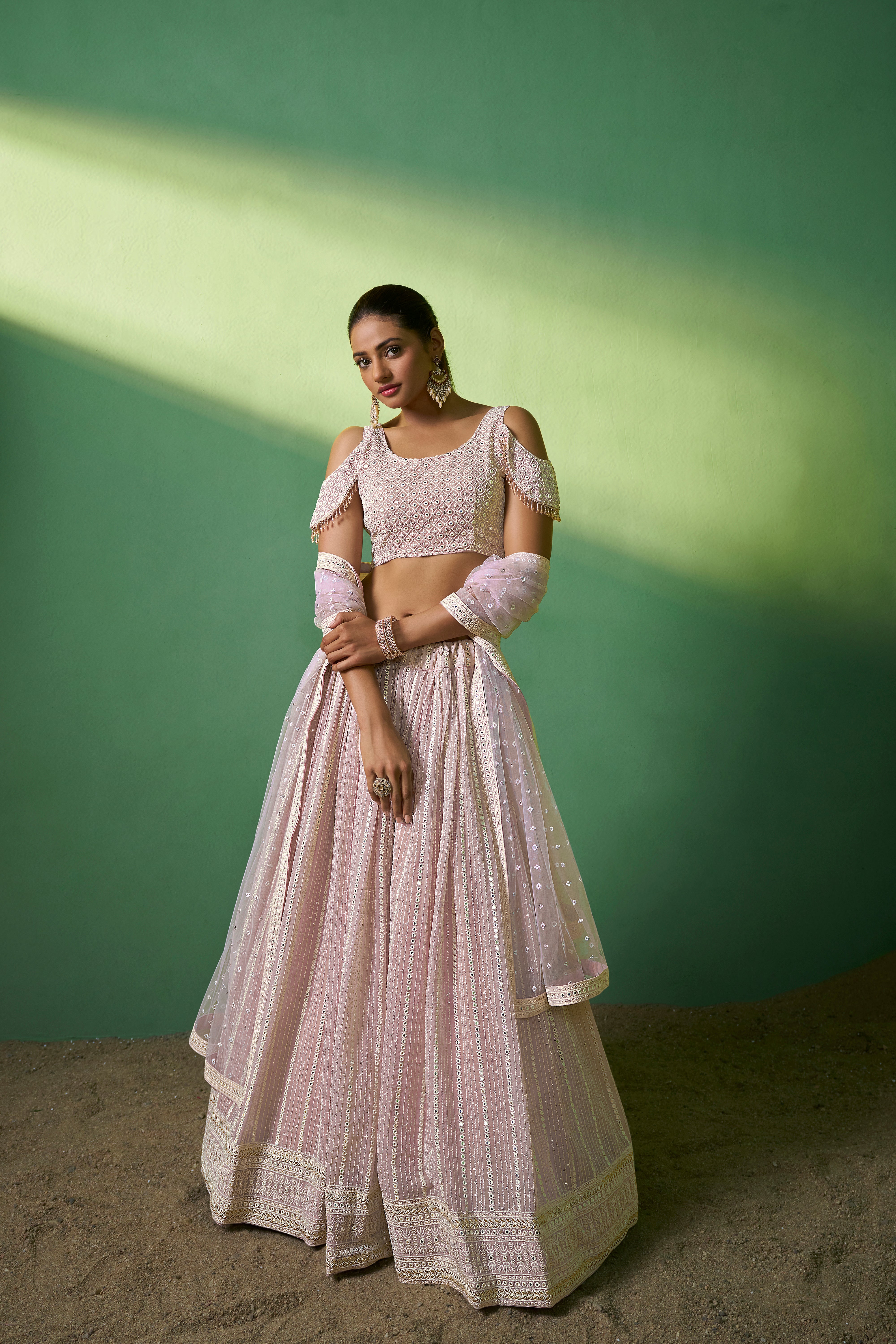 Pink Georgette Sequins Embroidered Lehenga Choli