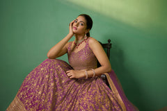 Lavender Georgette Sequins Embroidered Lehenga Choli