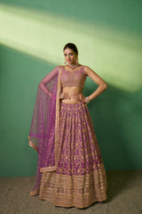 Lavender Georgette Sequins Embroidered Lehenga Choli