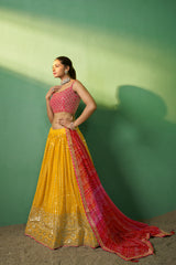 Mustard Colored Georgette Sequins Embroidered  Lehenga Choli For Women