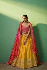 Mustard Colored Georgette Sequins Embroidered  Lehenga Choli For Women