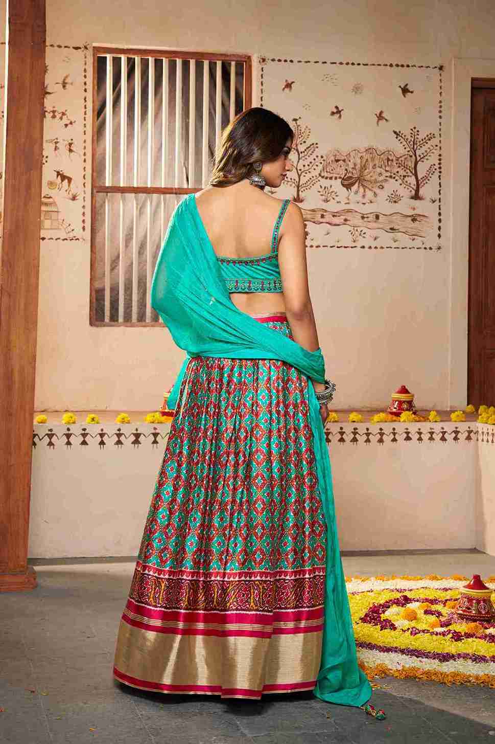 Sea Green Colored Ready to Wear Silk Thread Embroidered  Lehenga Choli For Women