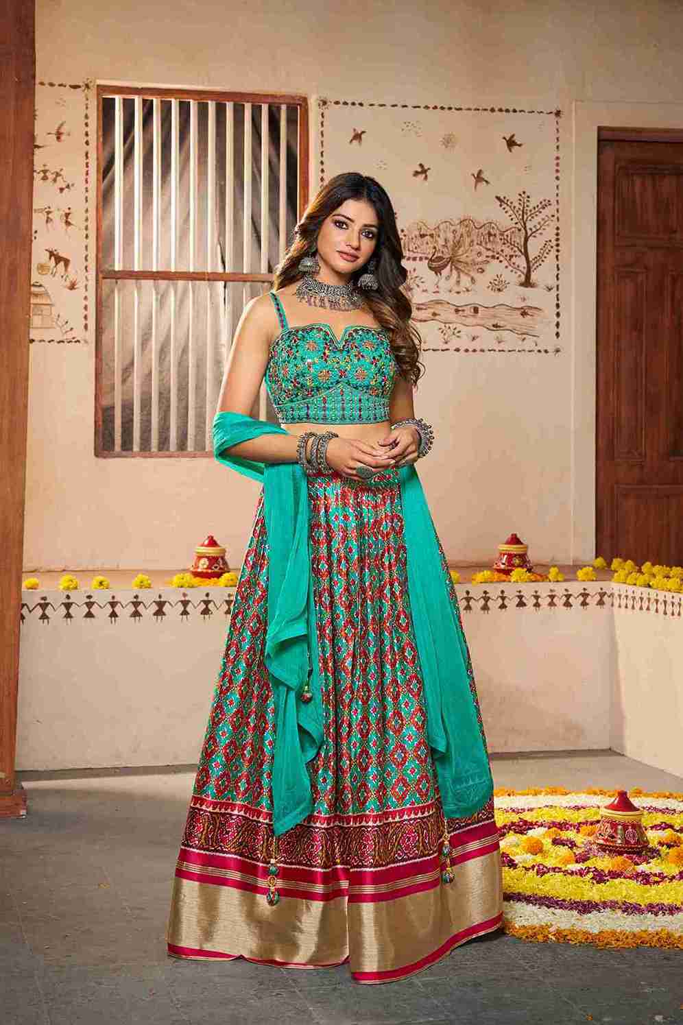 Sea Green Ready to Wear Silk Thread Embroidered Lehenga Choli