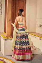 Cream Silk Thread Embroidered Lehenga Choli