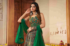 Green Silk Thread Embroidered Lehenga Choli