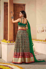 Green Silk Thread Embroidered Lehenga Choli