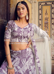 violet Silk Crushed Printed Lehenga Choli