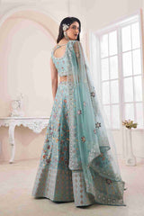 Turquoise Colored Art Silk Sequins Embroidered  Lehenga Choli For Women