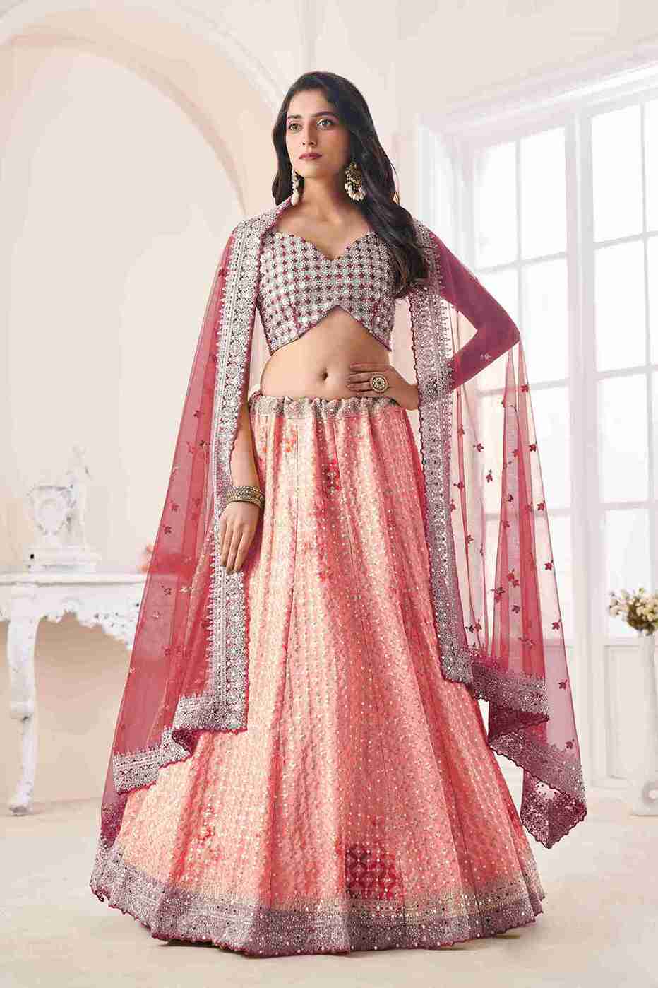 Pink Georgette Sequins Embroidered Lehenga Choli