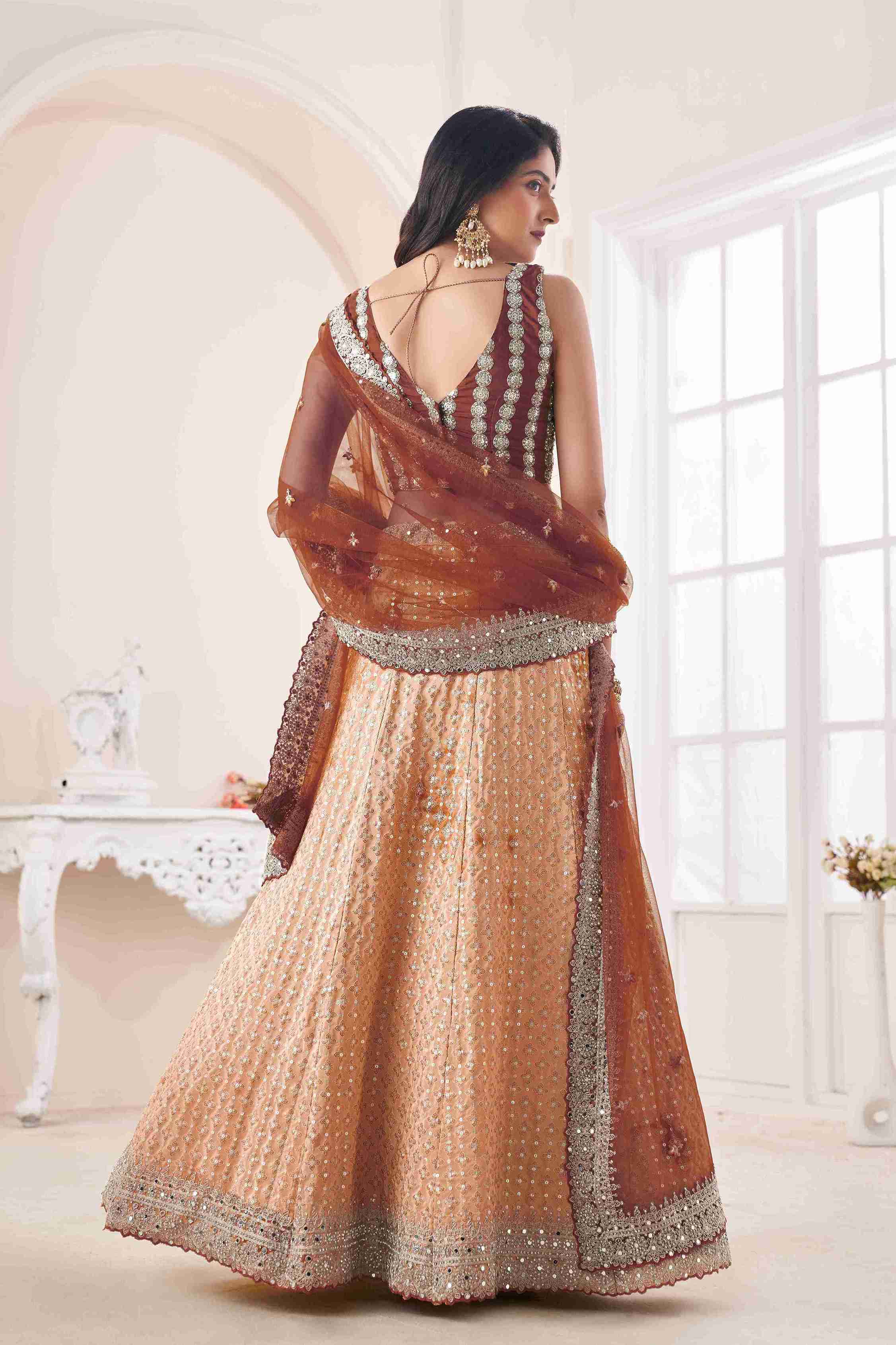 Beige Georgette Sequins Embroidered  Lehenga Choli