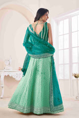 Sea Green Colored Georgette Sequins Embroidered  Lehenga Choli For Women