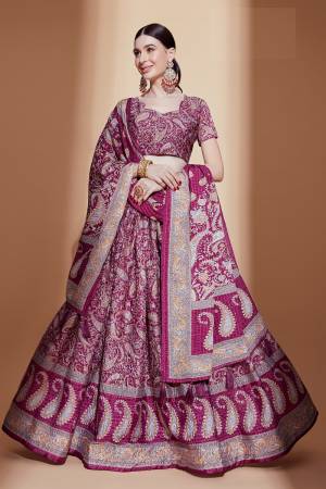 Purple Colored Chinon Crochet Digital Printed Lehenga Choli For Women