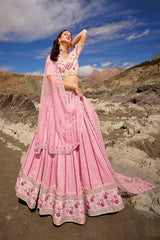 Pink Georgette Mirror Embroidered Lehenga Choli