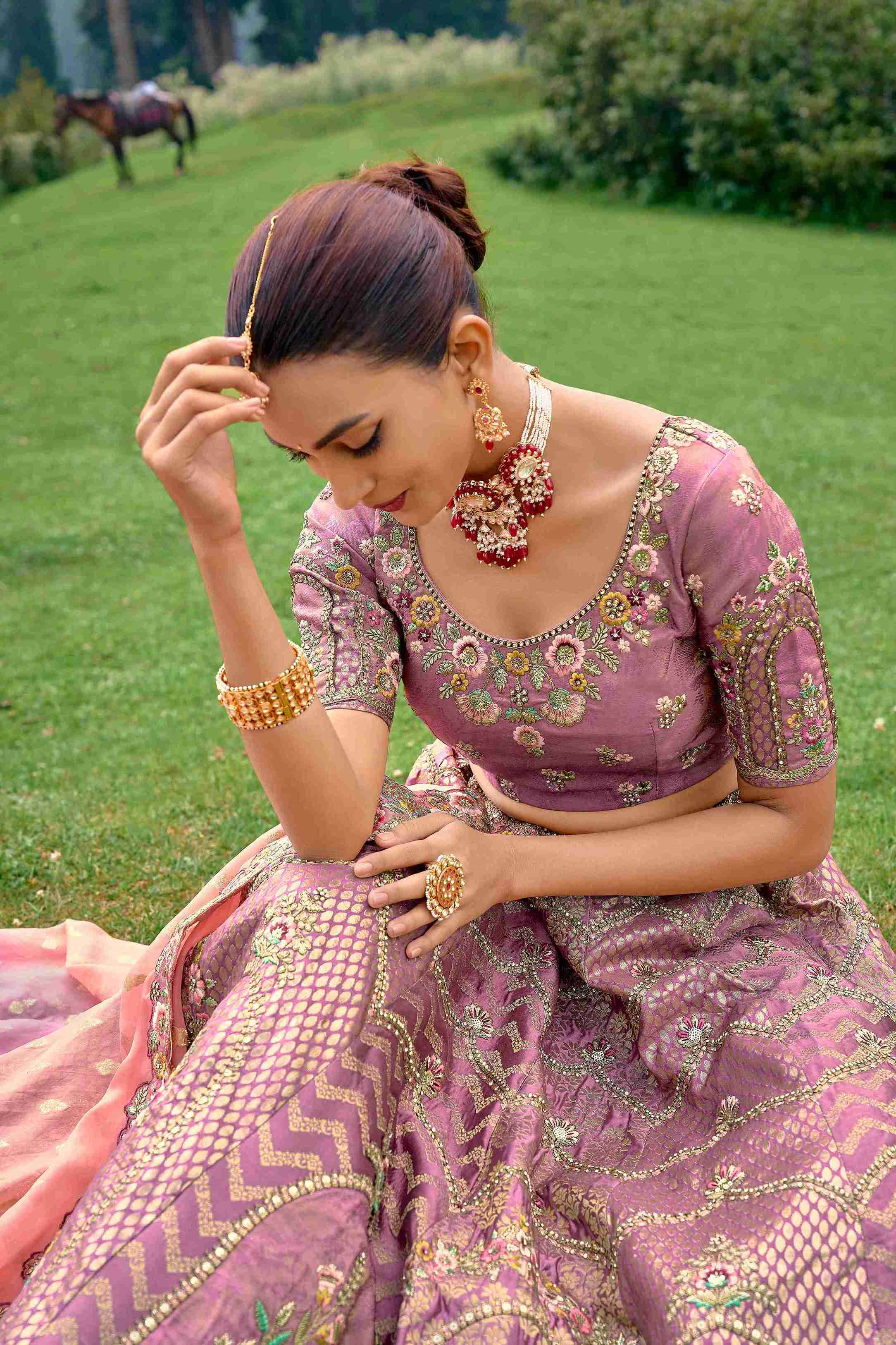 Lavender Silk Embroidered Lehenga Choli