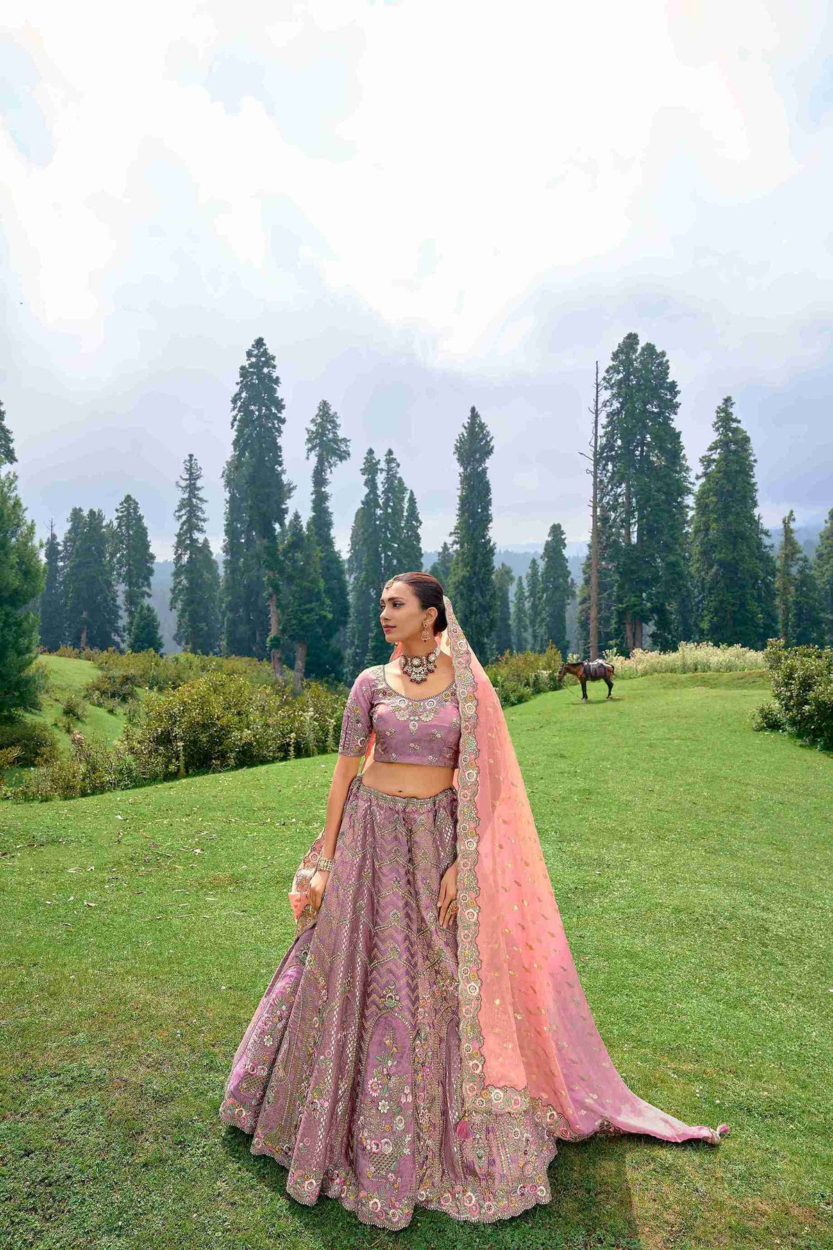 Lavender Silk Embroidered Lehenga Choli