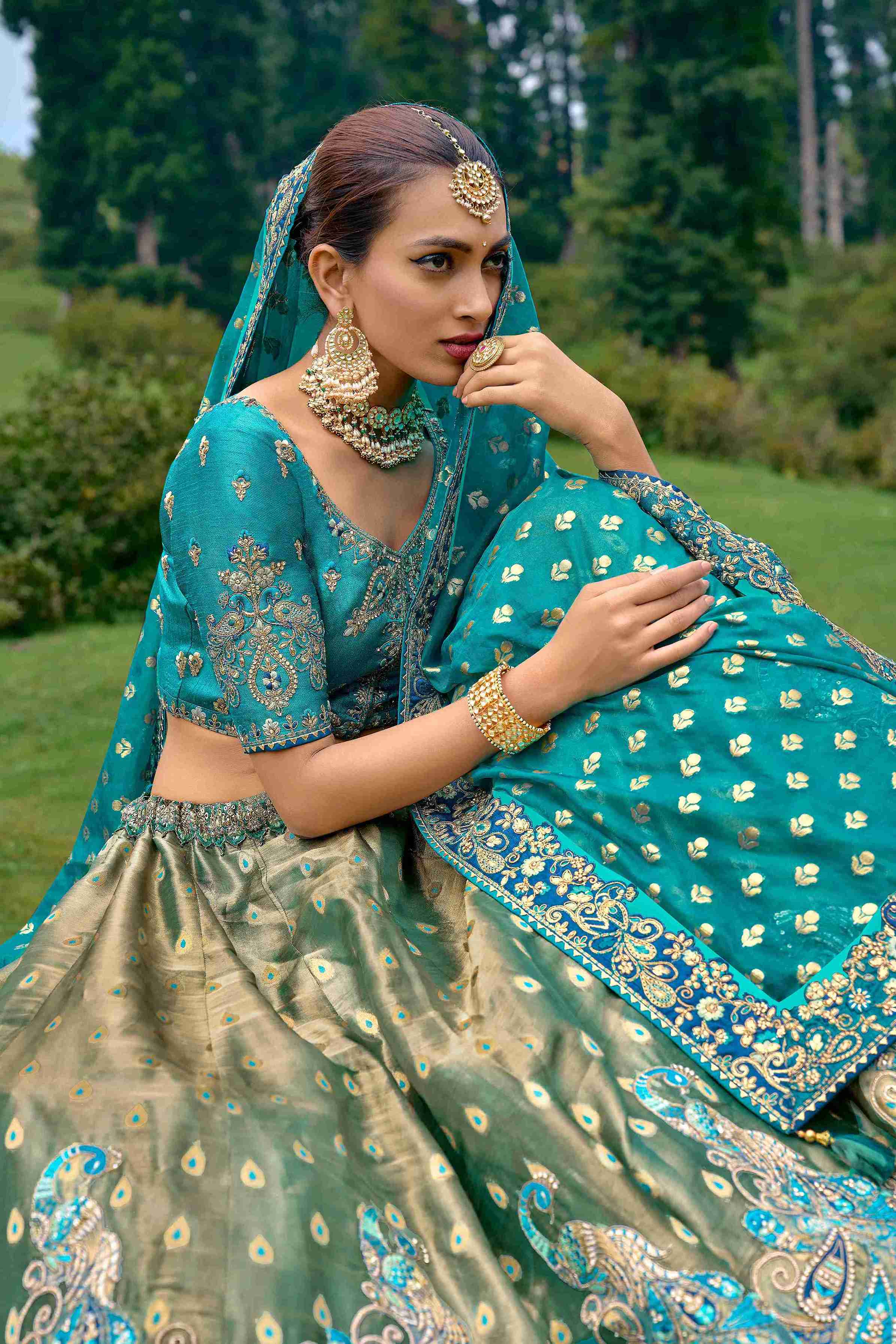 Grey  Silk Embroidered Lehenga Choli