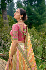 Cream Silk Embroidered Lehenga Choli