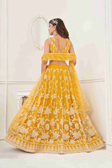 Mustard  Colored Butterfly Net Sequins Embroidered  Lehenga Choli For Women