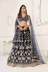 Black Colored Butterfly Net Sequins Embroidered  Lehenga Choli For Women