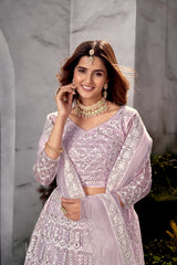 Purple Net Embroidered  Lehenga Choli