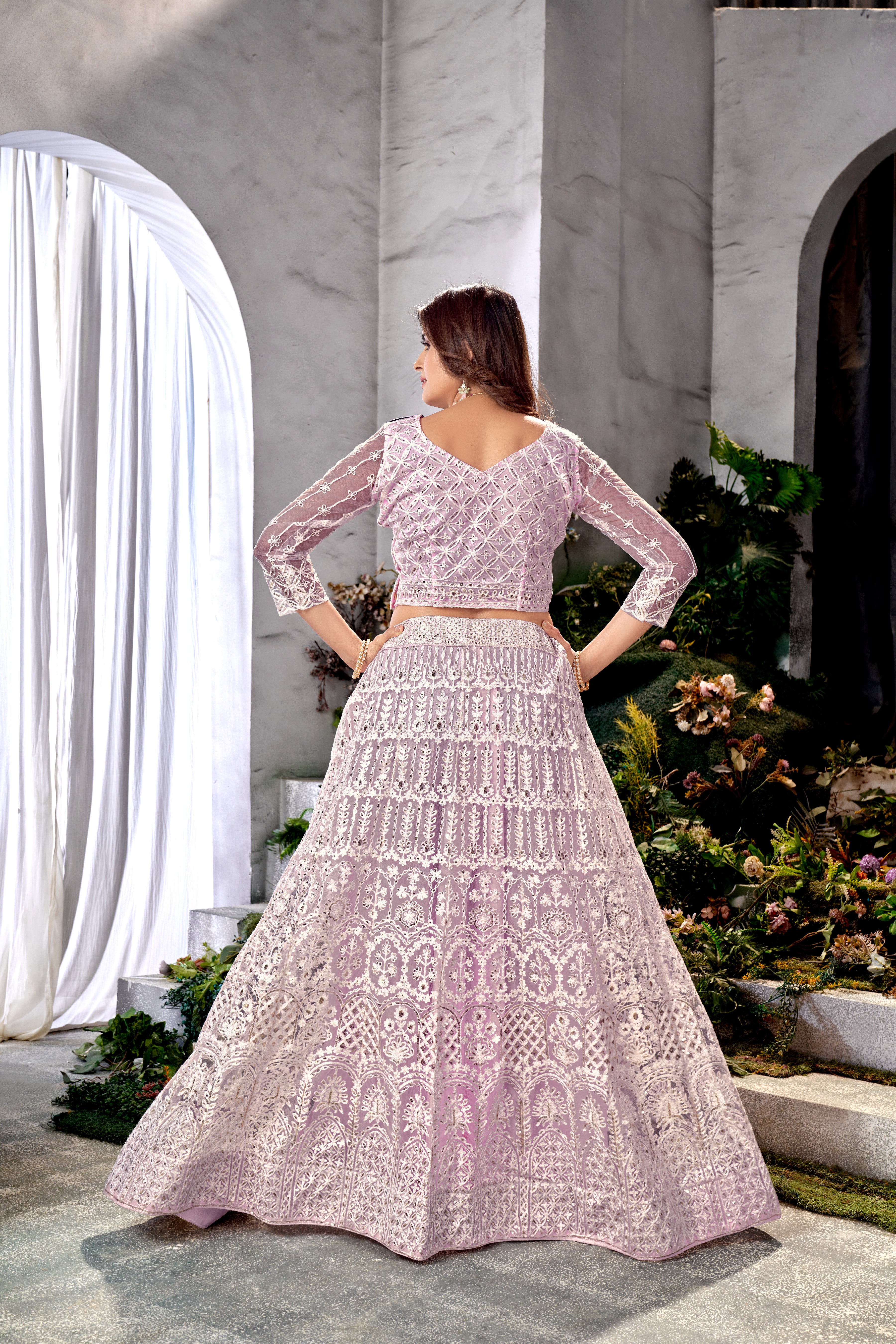 Purple Net Embroidered  Lehenga Choli