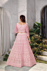 Lehenga Choli brodé en filet rose