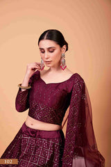 Wine Colored Silk Sequins Embroidered Lehenga Choli For Women