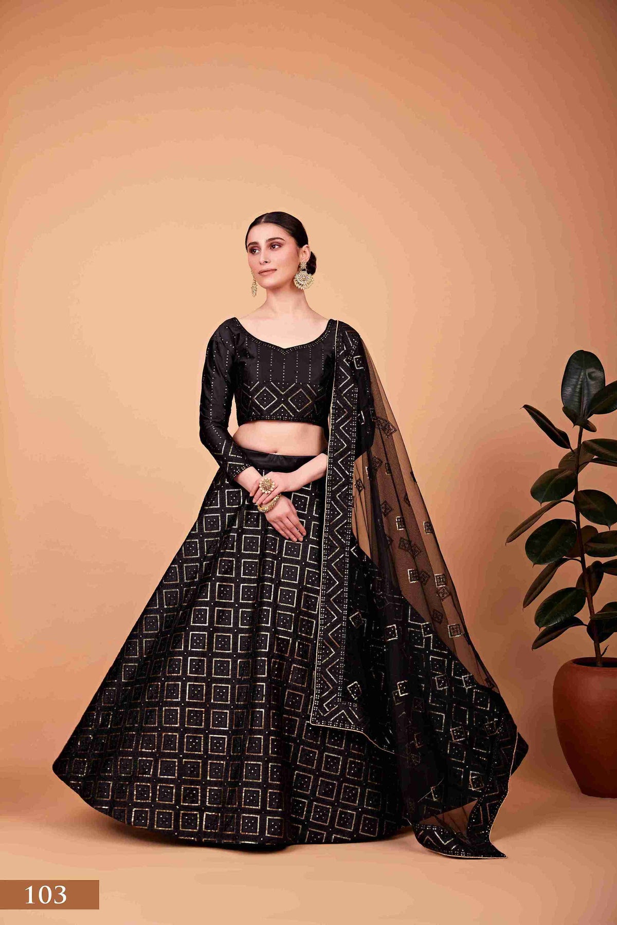 Black Silk Sequins Embroidered Lehenga Choli