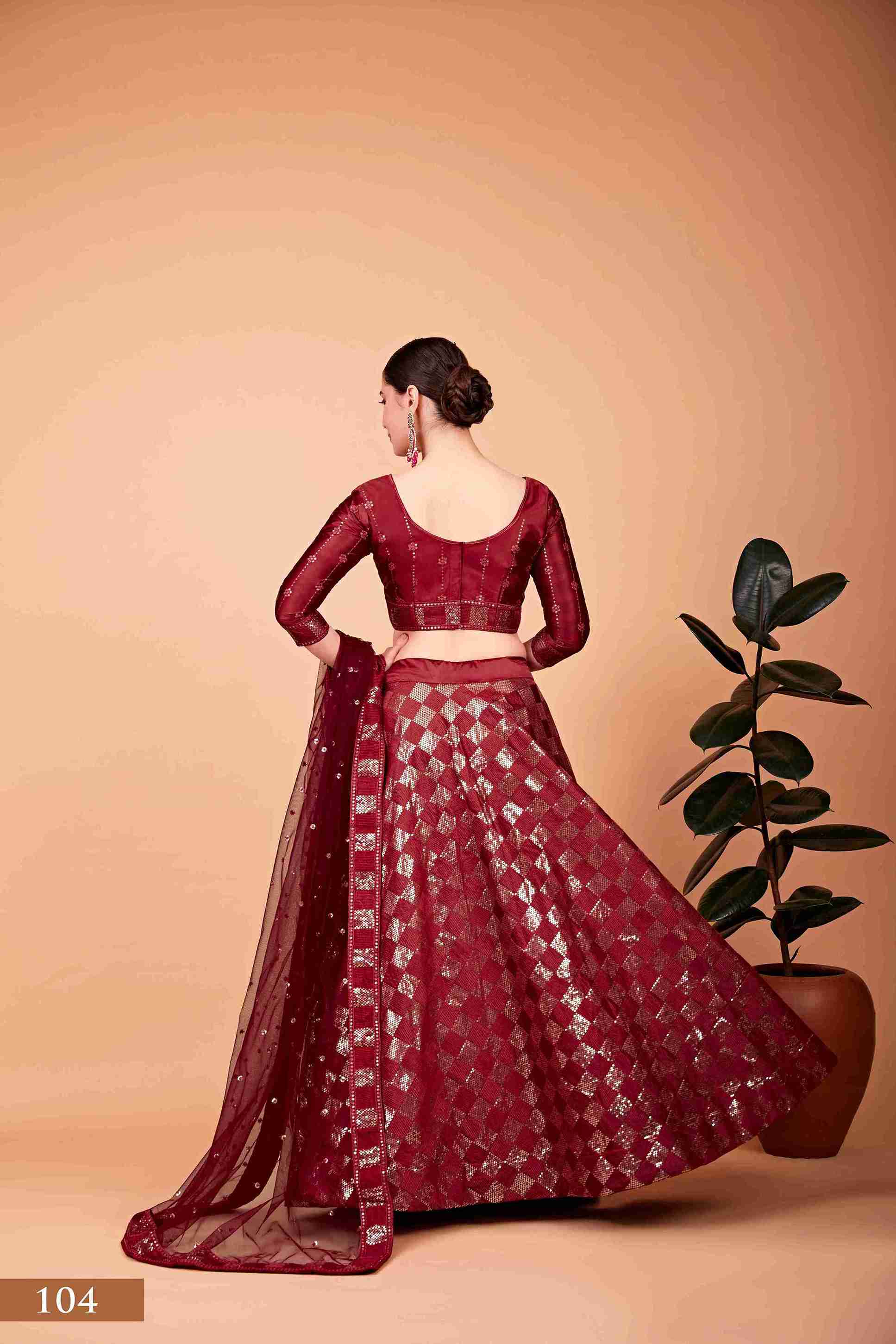 Red Silk Sequins Embroidered Lehenga Choli