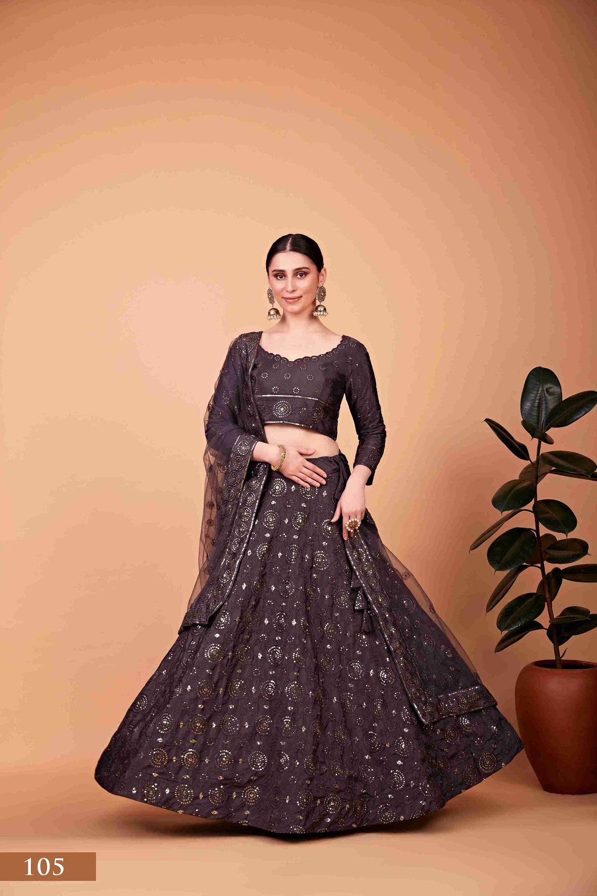 Grey Silk Sequins Embroidered Lehenga Choli