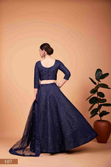 Navy Blue Colored Silk Sequins Embroidered Lehenga Choli For Women