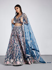 Navy Blue Colored Net Sequins Embroidered Lehenga Choli For Women