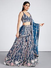 Navy Blue Colored Net Sequins Embroidered Lehenga Choli For Women